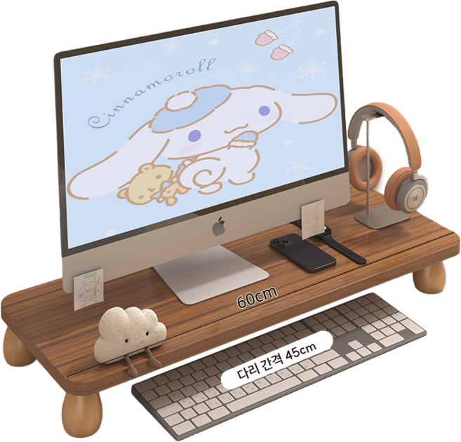 루비바 심플 고밀도 우드 모니터 받침대 데스크 정리대, 월넛 브라운