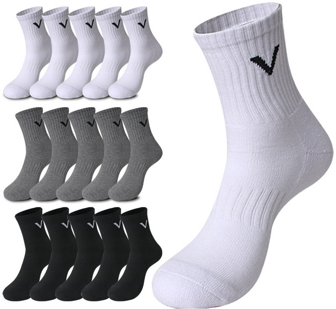 싹스몰 VC 면100 반파일 중목 스포츠양말 5켤레 두꺼운 남성 면 무지 양말