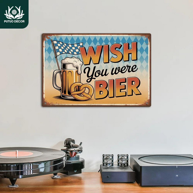 푸투오 데코 독일 빈티지 금속 양철 간판 비어를 원해요 옥토버페스트 파티 벽장식 선물, 1개, 선택: 기본