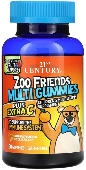 헁복하고 건강하세요 21st Century Zoo Friends 멀티 구미젤리 엑스트라 C 뛰어난 과일 맛 구미젤리 60개 늘 챙기셔야합니다, 21stCenturyZooFriends멀티구미젤리엑스트 - 쿠팡