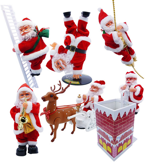 크리스마스 줄타는 산타 인형 6종 사다리 색소폰 굴뚝 움직이는 산타인형, 06_루돌프 산타, 1개