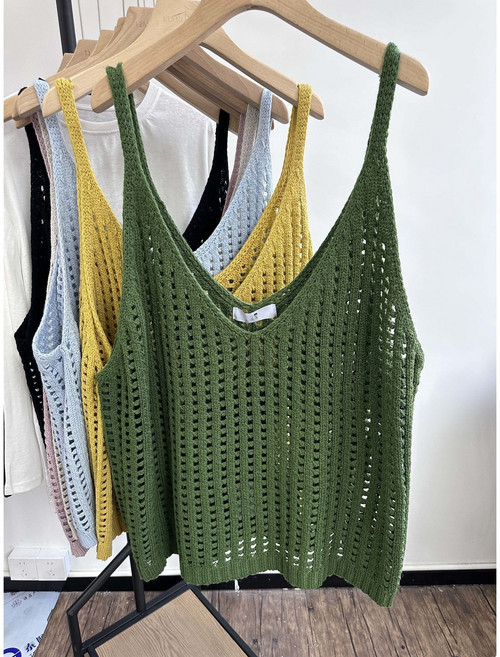 여성 뷔스티에 니트 조끼 캐주얼 민소매 펀칭 니트 티셔츠 슬림핏 봄 여름 끈나시 니트 뷔스티에 ZZL