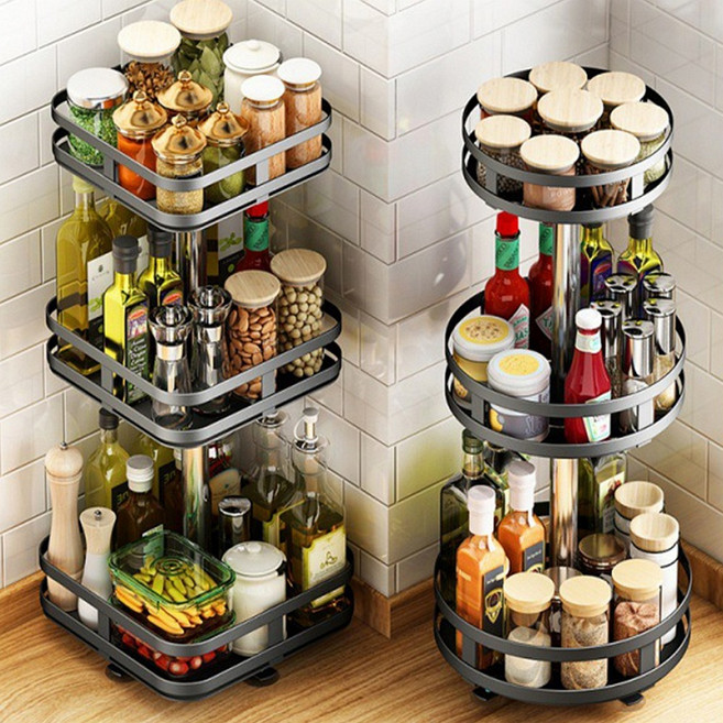 별도표기 360도 회전 양념통 정리대 2단 3단 소스정리함 사각 원형 회전트레이 층간조절 다용도 정리용품, 3단원형, 1개