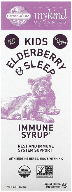 Garden of Life 마이카인드 오가닉스 엘더베리 함유 어린이용 수면 및 면역 개선 시럽 베드타임 허브 함유 아연 및 비타민C 116ml(3.92fl oz), 1개, 116ml - 쿠팡