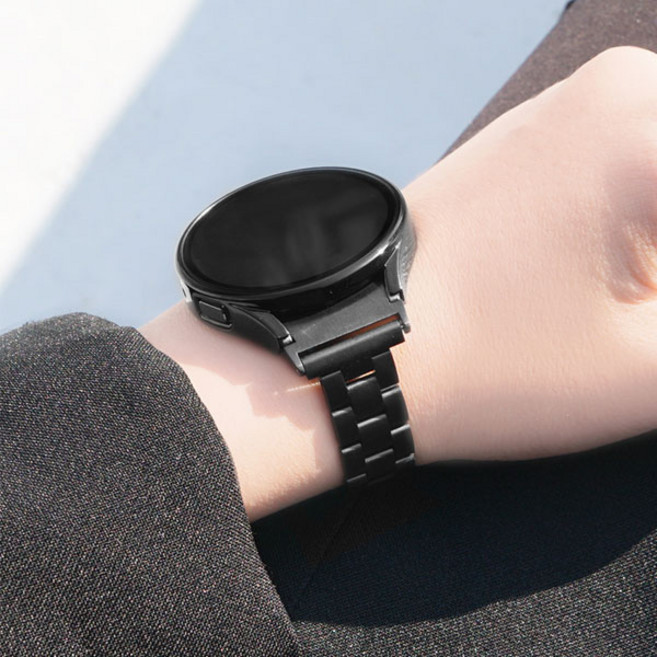 미소피아 갤럭시워치8 7 6 5 4 호환 글로시 메탈 스트랩 + 케이스 체인 슬림 여성 커브형 시계줄 밴드 날개형, Set B 슬림메탈세트, 블랙