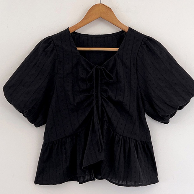 S~XL사이즈 여성 데일리 스트링 셔링 블라우스 체형커버 셔츠 빅사이즈 반팔셔츠