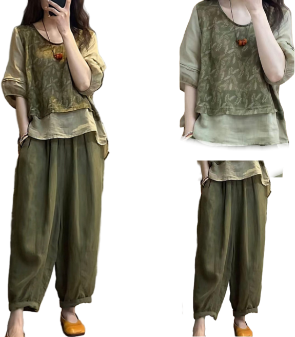 Asure 여성 반팔 세트 퓨전 한복 트레이닝 세트 빅 사이즈 투피스