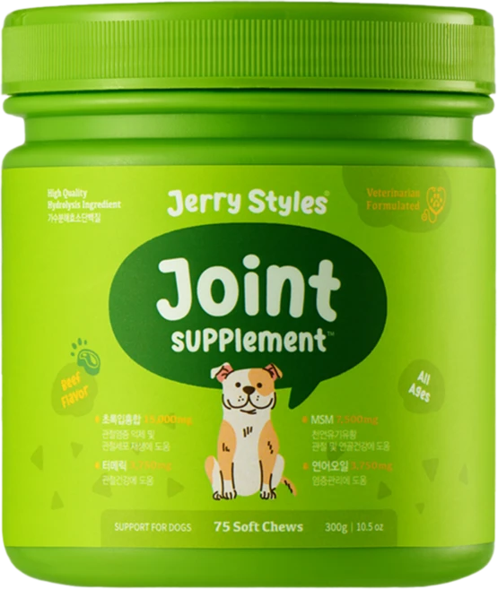 제리스타일스 동물병원 강아지 군침영양제 반려견 간식형영양제 대용량 / 75chews, 75정, 뼈/관절강화, 1개 - 쿠팡