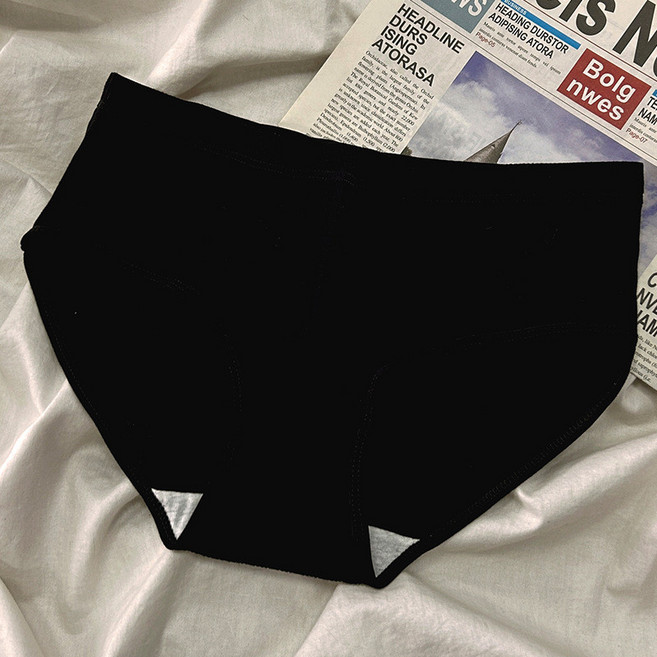 純棉內褲女 中腰透氣三角底褲, 黑色,L