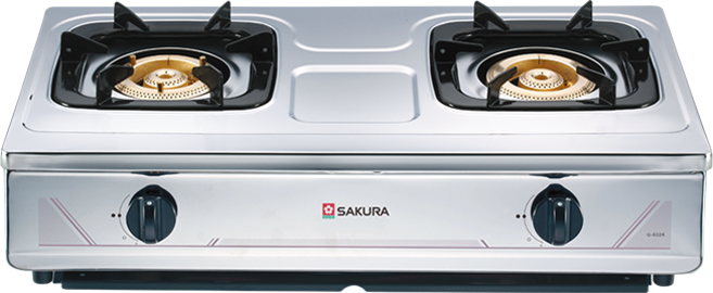 SAKURA 櫻花 G-632K 不鏽鋼雙口瓦斯爐 能源效率2級 天然氣適用 火力均勻操作簡單, 天然氣, G632KS