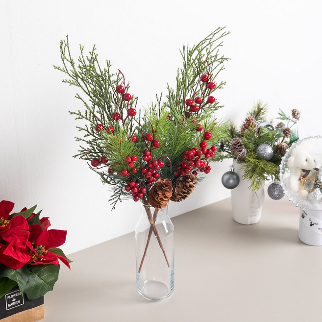 크리스마스 콘베리 조화 장식 가지 픽 48cm 꾸미기 소품 용품 오너먼트 데코 겨울 인테리어 파티, 단품, 1개