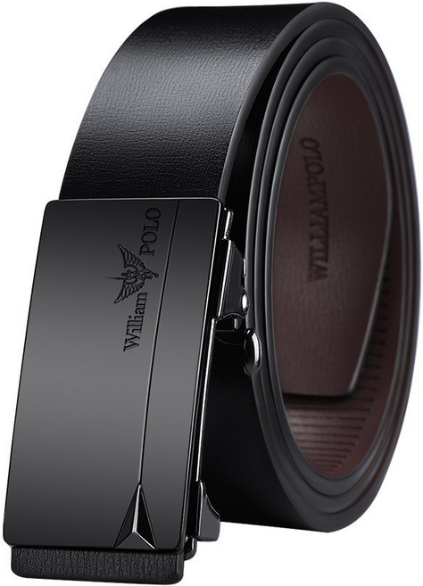 William POLO 男士頭層牛皮自動扣皮帶 黑色 105公分