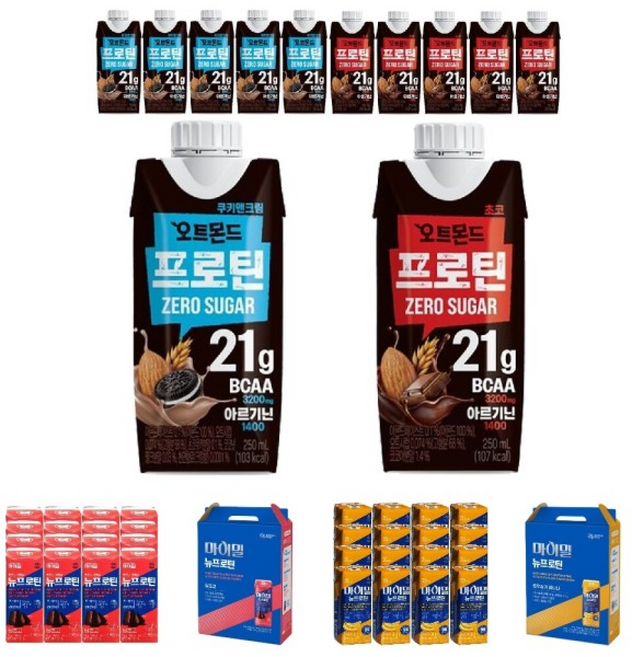( 쿠키앤크림+초코(총)롯데 오트몬드 프로틴 제로슈거/단백질/음료수/음료/기능성/드링크, 1개, 250ml