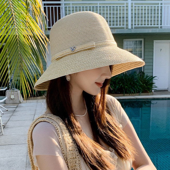 夏天帽子女款海邊沙灘度假高品質拉菲草帽新款大檐防曬透氣太陽帽