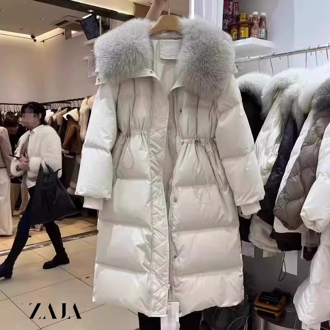 ZAJA 여성 겨울 롱 패딩 퍼 칼라 예쁜 패딩 코트