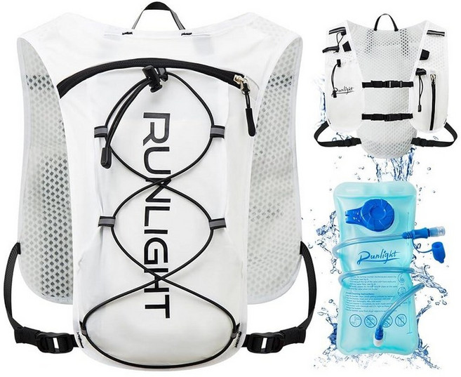 Runlight 여성용 남성용 러닝 조끼 경량 하이드레이션 백팩 팩 1.5L 물 및 500ml 소프트 플라스크 블래더 백 하이드로 데이팩 하이킹 캠핑 사이클링 레이스, 화이트