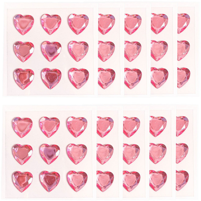 하트 큐빅 보석 입체 다이아 예쁜 비즈 스티커, 10개, 핑크