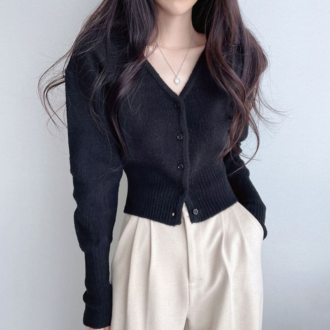 여성 봄 가을 보들보들한 크롭 니트 가디건