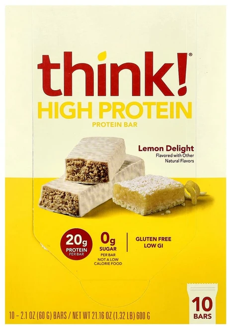 씽크씬 Think (띵크 ) 하이 프로틴 바 레몬 딜라이트 바 10개 각 60g(2.1oz), 10 CountThink, 1개, 60g - 쿠팡
