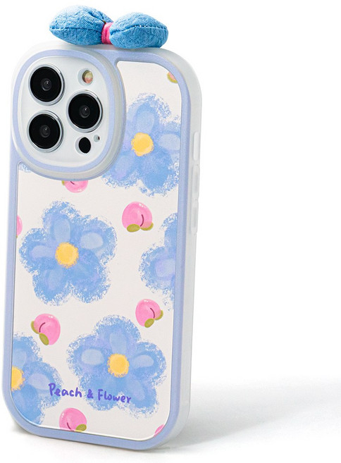 피치 블루 플라워 리본 풀커버 범퍼 휴대폰 케이스