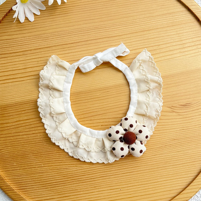 강아지 프릴 케이프 플라워 스카프 애견 반다나, 1개, 화이트