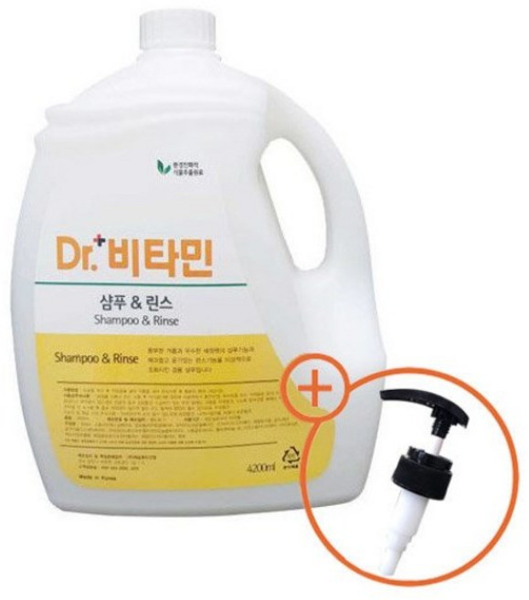 대용량 닥터비타민 샴푸린스 겸용 4.2kg 1개 +펌프 포함 업소용 리필, 4.2L