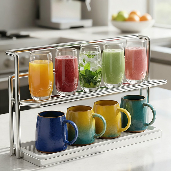 votgl 스텐 컵 정리대 2단 컵걸이, 은색, 1개