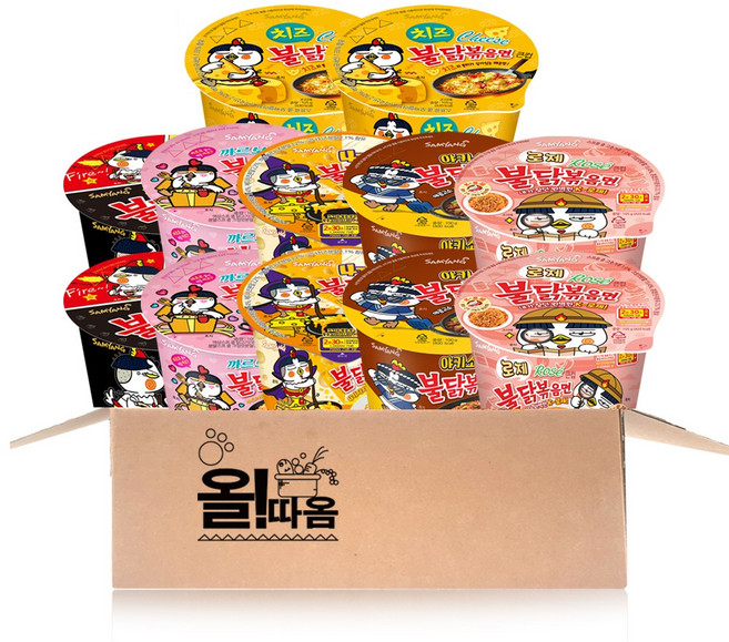 삼양 불닭큰컵 6종 12입 기획세트 (불닭2+치즈불닭2+까르보불닭2+로제불닭2+야키소바2+4가지치즈불닭2), 1박스