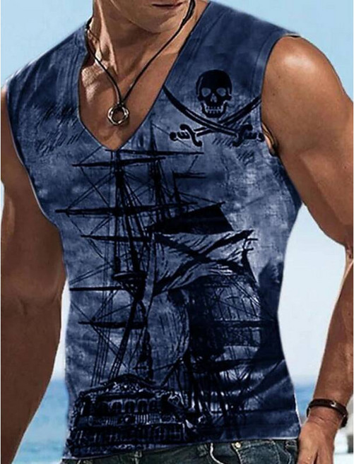 호랑이 티셔츠 화려한 남성용 하의 셔츠 패턴 보트 방향타 V 넥 3D 야외 거리 민소매 프린트 의류 운동 캐주얼 빅 톨 탱크 탑