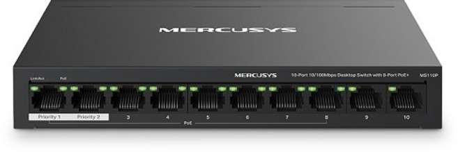 머큐시스 10 포트 10/100Mbps 데스크톱 스위치 8 포트 PoE+ 지원, MS110P, 1개