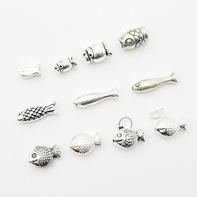 bellana 실버 925 은펜던트 통과형 물고기 모음 비즈 참 팔찌만들기 재료, 1개, 3번 (2068b)