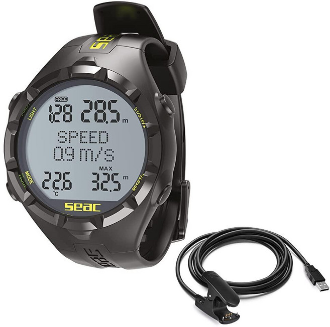 SEAC Apnea 프리다이빙 컴퓨터 + 데이터 다운로드용 USB 케이블, black/yellow