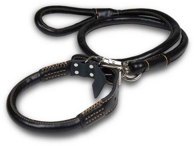 강아지 가죽 목줄 리드줄 세트 블랙 애견 산책 리쉬_ 20263522EA