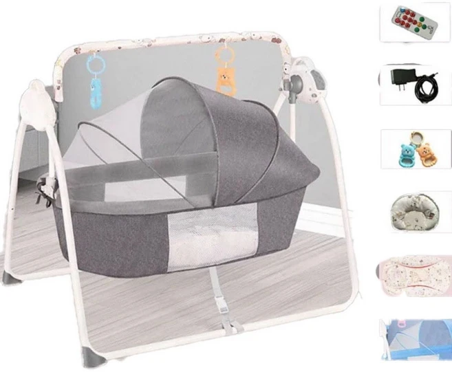 신생아흔들침대 그네 달래기 의자 자동 울음그치기 흔들의자 수면 아기그네 흔들침대 스윙, C.회색 고급형 리모컨 - 쿠팡