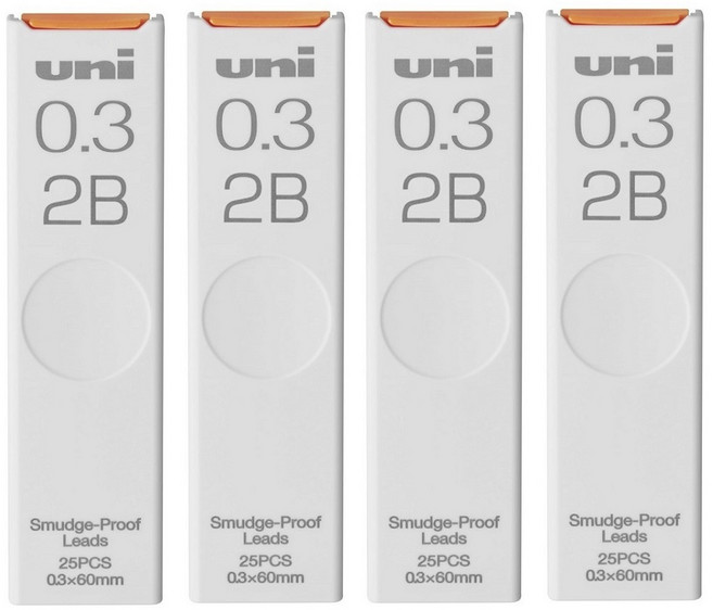 유니 샤프심 0.3mm UNI UL-S-0.3, 1세트, 0.3 (2B+2B+2B+2B)