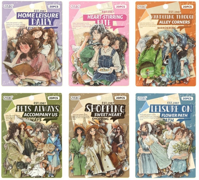 ONGANG 2026년 최신판 편안한 생활 시리즈 패션 여성 다이어리 스티커 6종 120장 풀세트, 120개, 혼합 색상