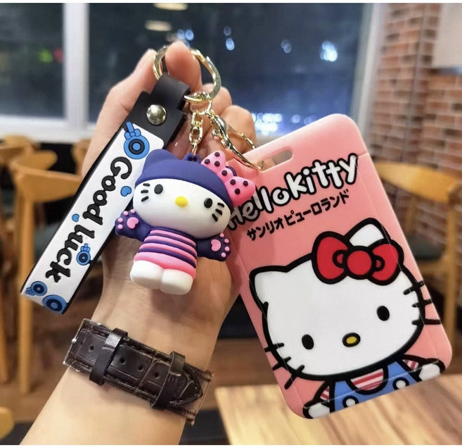 산리오 [카드수납+캐릭터 키링] 가방고리 열쇠고리 키홀더, 1개, 스프라이티 헬로키티