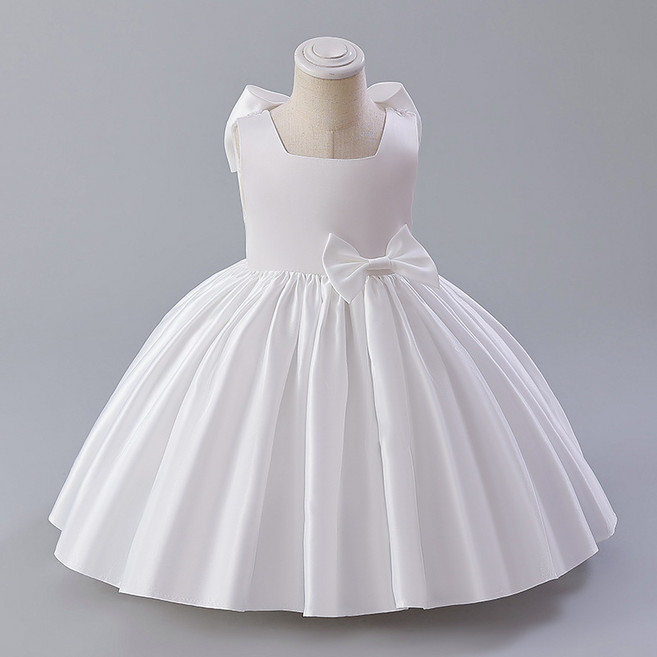 女童大蝴蝶結緞布禮服洋裝 適合周歲生日花童婚紗