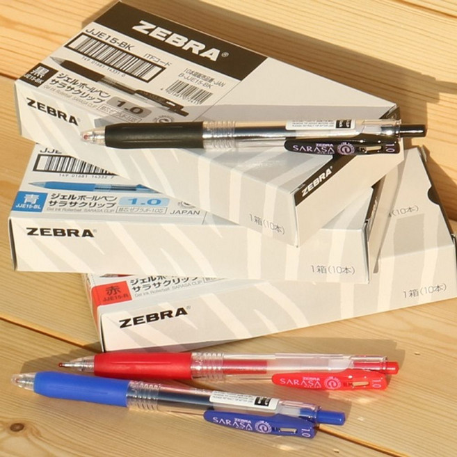 마이찰리_ 제브라 1.0mm 중성펜 사라사 클립 1다스(10자루) 부드러운볼펜 사라사볼펜 일제볼펜 일본볼펜 펜 _Mycharlie, 레드 1다스, 레드 1다스, 1개
