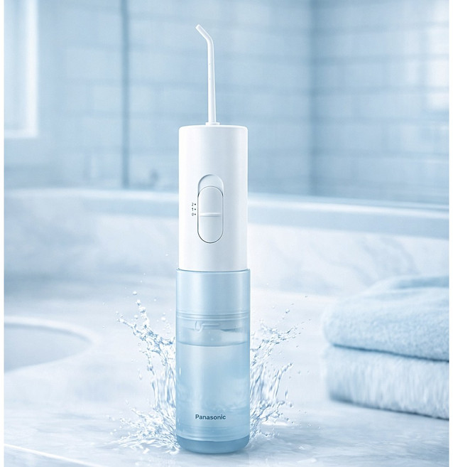파나소닉 치아 무선 구강 세정기 휴대용 가정용 물치실 워터 치간칫솔, 흰색, P00000VS