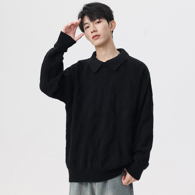 남성 니트 긴팔 티셔츠 봄가을 베이직 루즈핏 부드러운 데일리 캐주얼 룩