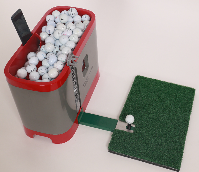 드라이버샷용 및 아이언샷용 매트가 포함된 전기 배터리 페달없이 120개 볼 자동 공급하는 특허제품 무동력 오토티업기 골프공공급기 골프스윙연습기 골프캐디기 - 그레비티캐디 점보