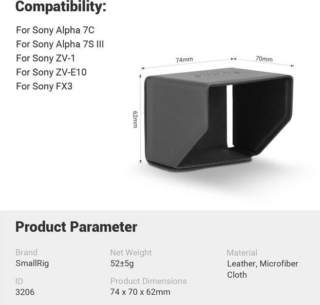 호환 SmallRig 카메라 리그 스크린 후드 소니 A7 IV III A7C ZV-1F FX3 용 비디오 촬영 액세서리 3206, 1개