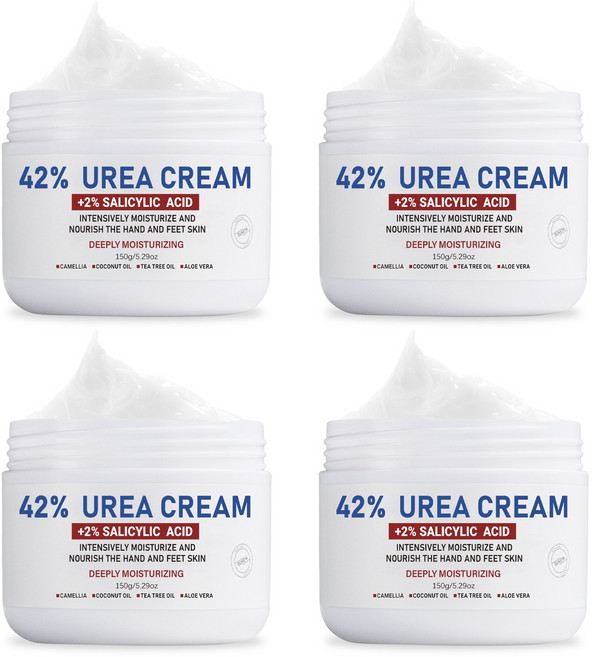 OUKEYA 42%우레아 크림 갈라진 손과 발 관리 크림 강력한 각질 제거 우레아 보습제, 150g, 1개, 4개입