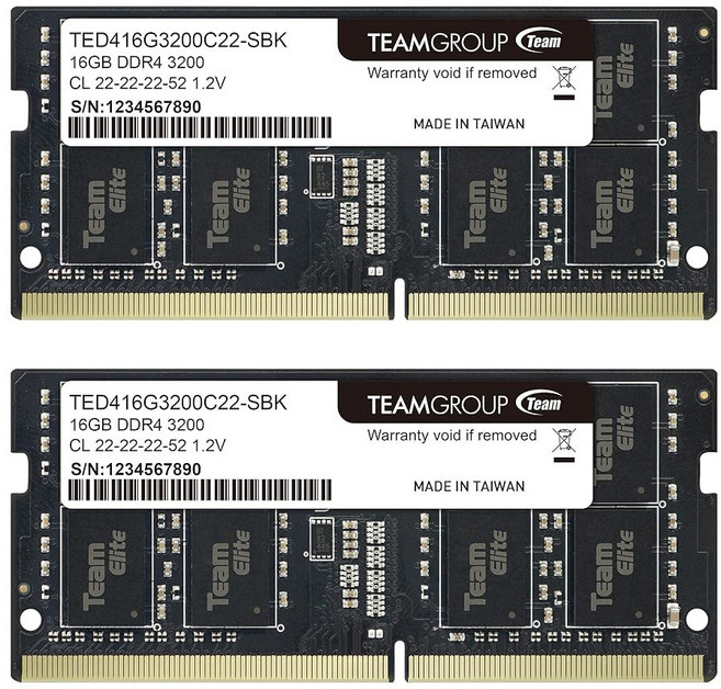 TEAMGROUP 엘리트 DDR4 16GB 키트(2 x 8GB) 3200MHz PC4-25600 CL22 언버퍼링 비ECC 1.2V SODIMM 260핀 노트북 PC 컴퓨터 메모리, 32GB Kit (2x16GB)