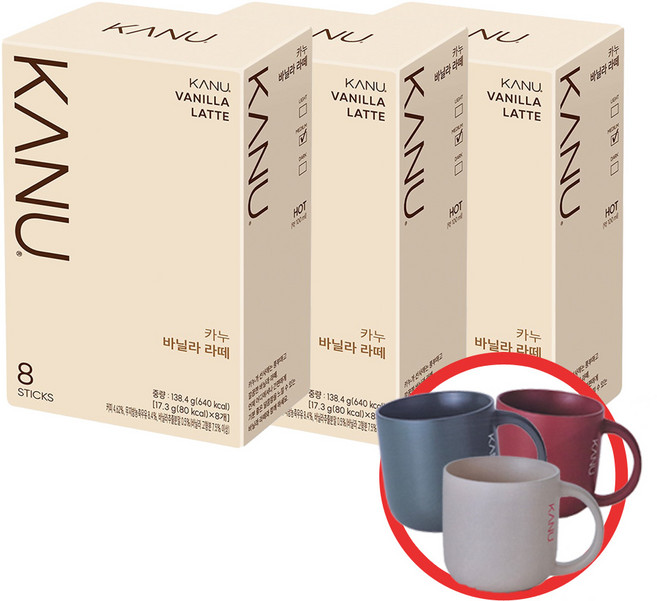 맥심 카누 바닐라 라떼 8Tx3개입 + 코지머그, 17.3g, 8개입