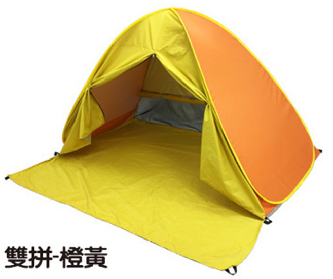 戶外露營野餐防曬帳篷 速開免搭建, 雙併橙黃, 雙併橙黃, 2人