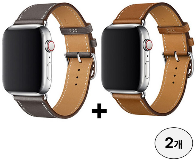 아이비온 애플워치 가죽 스트랩 밴드 에토프 2개입 세트, 에토프+브라운, 1개