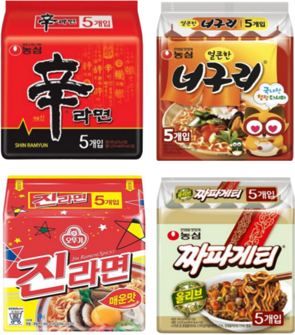 농심 봉지라면 혼합 20봉(신라면5봉+짜파게티5봉+진라면매운맛5봉+너구리5봉), 없음, 20개