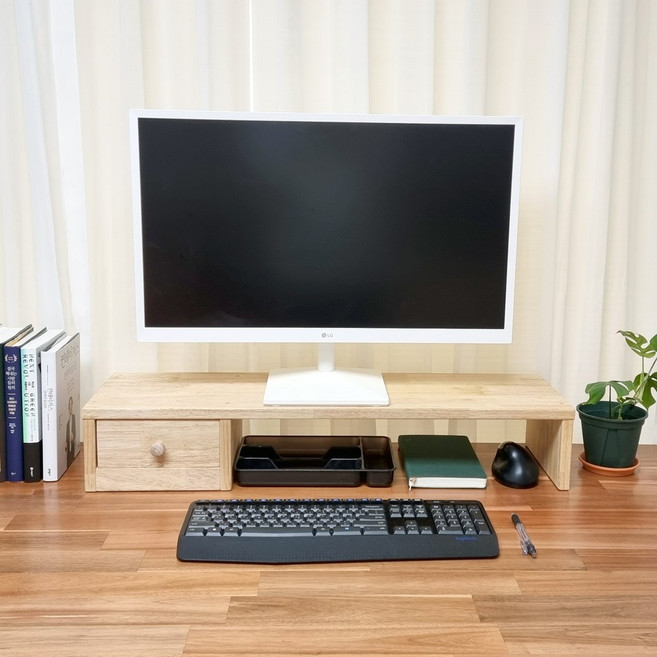 프리미엄 와이드 원목 듀얼 컴퓨터 높은 모니터 받침대 우드 받침, 790x140 _195서랍(왼쪽)